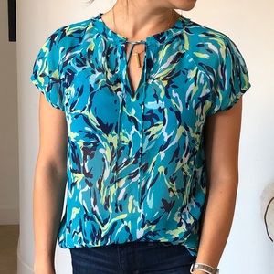 Liz Claiborne Short Sleeve Semi-Sheer Print Blouse